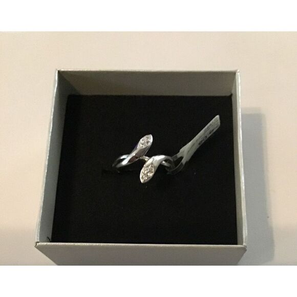New~.925 Sterling Silver Sim Diamond Sculpted Snake Head Bypass Ring Sz 9 - Picture 2 of 4